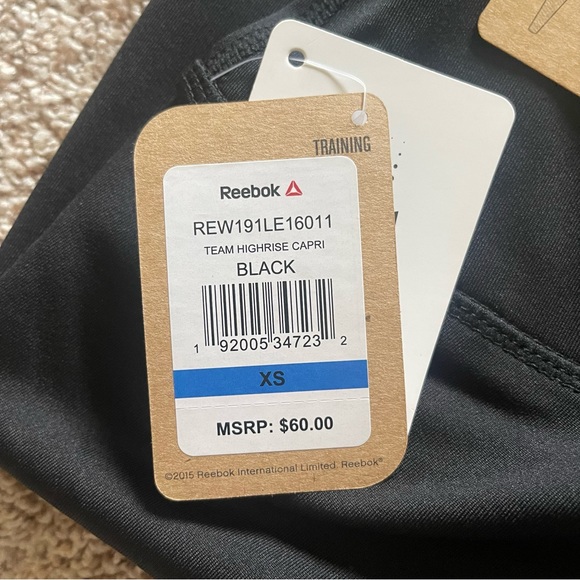 NWT Reebok Skinny Team High-rise Capri Black Logo Detail Size XS REW191LE16011 - Picture 12 of 16